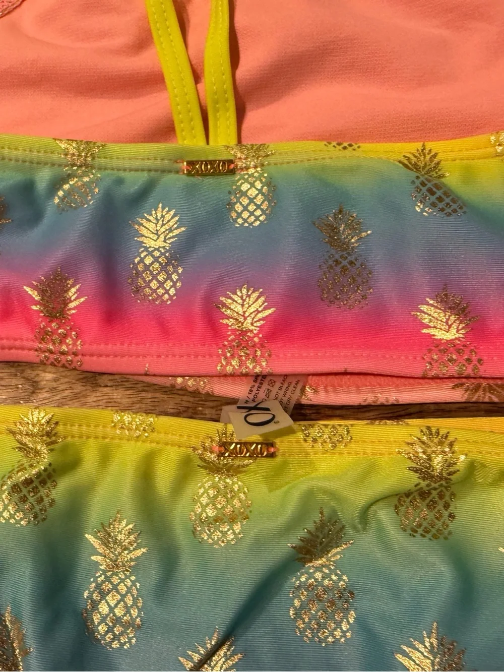 XOXO Pineapple Ruffle Detail Bikini Size Large 12/14 NWT